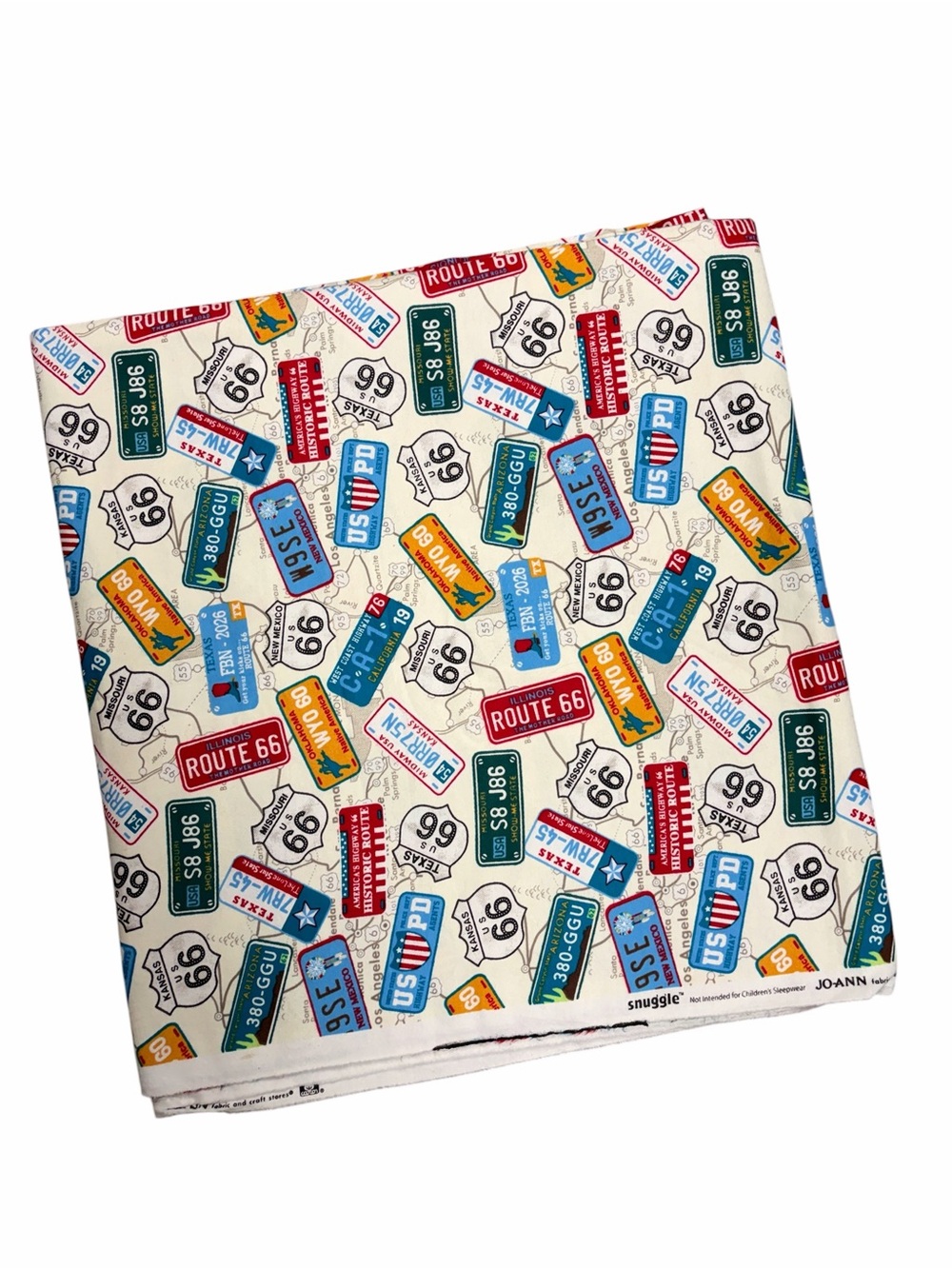Snuggle™ Route 66 License Plate Cotton Fabric - Cream Multi-Color 4.5 Yards